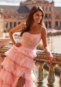 Picture of: Tiered Ruffle Gown with Beaded Bodice and High Slit in Baby Pink, Style: 33493, Detail Picture 3