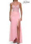 Picture of: Lace Bodice Gown with Ruched Skirt and High Slit in Baby Pink, Style: 33661, Detail Picture 6