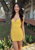 Picture of: Lace Illusion Back Mini Dress in Banana, Style 33929, Detail Picture 5