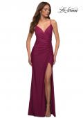 Picture of: Jersey Long Dress with Ruched Design on Front Waist in Purple, Style: 30462, Detail Picture 9