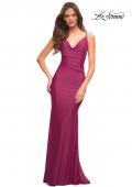 Picture of: Luxe Simple Jersey Gown with Draped Neckline in Berry, Detail Picture 2