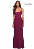 Picture of: Jersey Luxe Gown with Draped Slit and Strappy Back in Purple, Style: 30610, Detail Picture 2