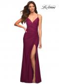 Picture of: Jersey Long Dress with Ruched Design on Front Waist in Purple, Style: 30462, Detail Picture 3
