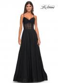 Picture of: A-Line Rhinestone Tulle Embellished Gown with Illusion Top in Black, Style: 31970, Detail Picture 10