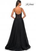 Picture of: A-Line Rhinestone Tulle Embellished Gown with Illusion Top in Black, Style: 31970, Detail Picture 11