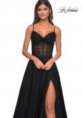 Picture of: A-Line Rhinestone Tulle Embellished Gown with Illusion Top in Black, Style: 31970, Detail Picture 12