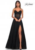 Picture of: A-Line Rhinestone Tulle Embellished Gown with Illusion Top in Black, Style: 31970, Detail Picture 2