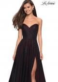 Picture of: Strapless Sweetheart Black And Red Tulle Prom Dress in Black/Burgundy, Style: 27774, Main Picture