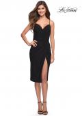 Picture of: Midi Length Net Jersey Ruched Evening Dress in Black, Style 30864, Main Picture