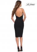 Picture of: Midi Length Net Jersey Ruched Evening Dress in Black, Style 30864, Back Picture