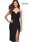 Picture of: Midi Length Net Jersey Ruched Evening Dress in Black, Style 30864, Detail Picture 1