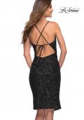 Picture of: Soft Sequin Midi Dress with Draped Neckline and Slit in Black, Style 30922, Detail Picture 4