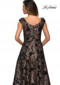 Picture of: Cap Sleeve Floral A-line Evening Gown with Pockets in Black Gold, Style: 27999, Back Picture