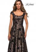 Picture of: Cap Sleeve Floral A-line Evening Gown with Pockets in Black Gold, Style: 27999, Detail Picture 1
