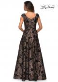 Picture of: Cap Sleeve Floral A-line Evening Gown with Pockets in Black Gold, Style: 27999, Detail Picture 2