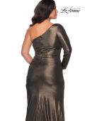 Picture of: One Shoulder Long Sleeve Metallic Plus Size Gown in Black Gold, Style: 28878, Detail Picture 3