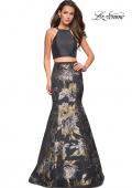 Picture of: Two Piece Mermaid Gown With High Neck Top in Black Gold, Style: 27083, Main Picture