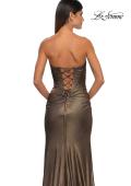 Picture of: Net Jersey Prom Dress with Strapless Top and Flattering Ruching in Black Gold, Style: 32946, Detail Picture 14