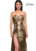 Picture of: Strapless Chic Metallic Jersey Dress with Draped Slit in Black Gold, Style 32830, Detail Picture 20
