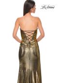 Picture of: Strapless Chic Metallic Jersey Dress with Draped Slit in Black Gold, Style 32830, Detail Picture 21