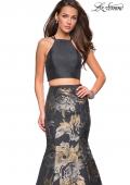 Picture of: Two Piece Mermaid Gown With High Neck Top in Black Gold, Style: 27083, Detail Picture 1
