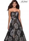 Picture of: Strapless Floral A Line Ball Gown with Pockets in Black Gold, Style: 27207, Detail Picture 1