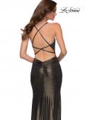 Picture of: Criss Cross Ruched Metallic Prom Dress with Slit Black Gold, Style 29836, Detail Picture 4