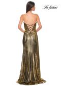 Picture of: Strapless Chic Metallic Jersey Dress with Draped Slit in Black Gold, Style 32830, Detail Picture 6