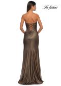 Picture of: Net Jersey Prom Dress with Strapless Top and Flattering Ruching in Black Gold, Style: 32946, Detail Picture 6