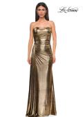 Picture of: Strapless Chic Metallic Jersey Dress with Draped Slit in Black Gold, Style 32830, Detail Picture 7