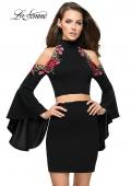 Picture of: Floral Two Piece Jersey Mini Bell Sleeve Dress in Black, Style: 26606, Main Picture