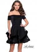 Picture of: Tulle Short Off the Shoulder Dress with Velvet Trim in Black, Style: 26751, Main Picture