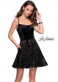 Picture of: Short Burnout Velvet Homecoming Dress with Pockets in Black, Style: 26785, Main Picture