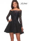 Picture of: Short Lace Dress with Off The Shoulder Long Sleeves in Black, Style: 28175, Main Picture