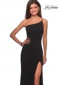 Picture of: One Shoulder Long Jersey Homecoming Dress in Black, Style: 28176, Main Picture