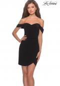 Picture of: Short Dress with Scalloped Off The Shoulder Sleeves in Black, Style: 28193, Main Picture