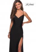 Picture of: Long Homecoming Dress with Slit and Criss Cross Back in Black, Style: 28206, Main Picture