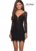 Picture of: Lace Dress with Sheer Sleeves and Scalloped Hem in Black, Style: 28233, Main Picture