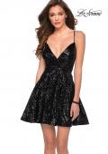 Picture of: Sequin Fit and Flare Dress with Lace Up Back in Black, Style: 29240, Main Picture