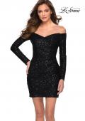 Picture of: Long Sleeve Off the Shoulder Sequin Short Dress in Black, Style: 29339, Main Picture