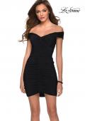Picture of: Off The Shoulder Ruched Black Homecoming Dress in Black, Style: 29345, Main Picture