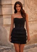 Picture of: Short Dress with Rhinestone Top and Fringe Skirt in Black, Style 32622, Main Picture