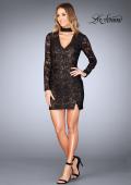 Picture of: Long Sleeve Short Lace Dress with Choker in Black, Style: 25373, Detail Picture 8