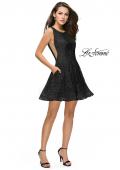 Picture of: Lace Short Dress with Rhinestones and Pockets in Black, Style: 26616, Detail Picture 9