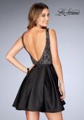 Picture of: Short Satin Homecoming Dress with Cut Outs in Black, Style: 25132, Back Picture
