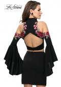Picture of: Floral Two Piece Jersey Mini Bell Sleeve Dress in Black, Style: 26606, Back Picture