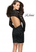 Picture of: Velvet Black Homecoming Dress with Burnout Detail in Black, Style: 26631, Back Picture