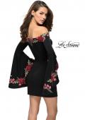Picture of: Off the Shoulder Mini Dress with Dramatic Bell Sleeves in Black, Style: 26674, Back Picture
