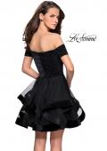 Picture of: Tulle Short Off the Shoulder Dress with Velvet Trim in Black, Style: 26751, Back Picture