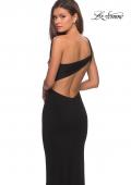 Picture of: One Shoulder Dress with Ruching and Leg Slit in Black, Style: 28135, Back Picture